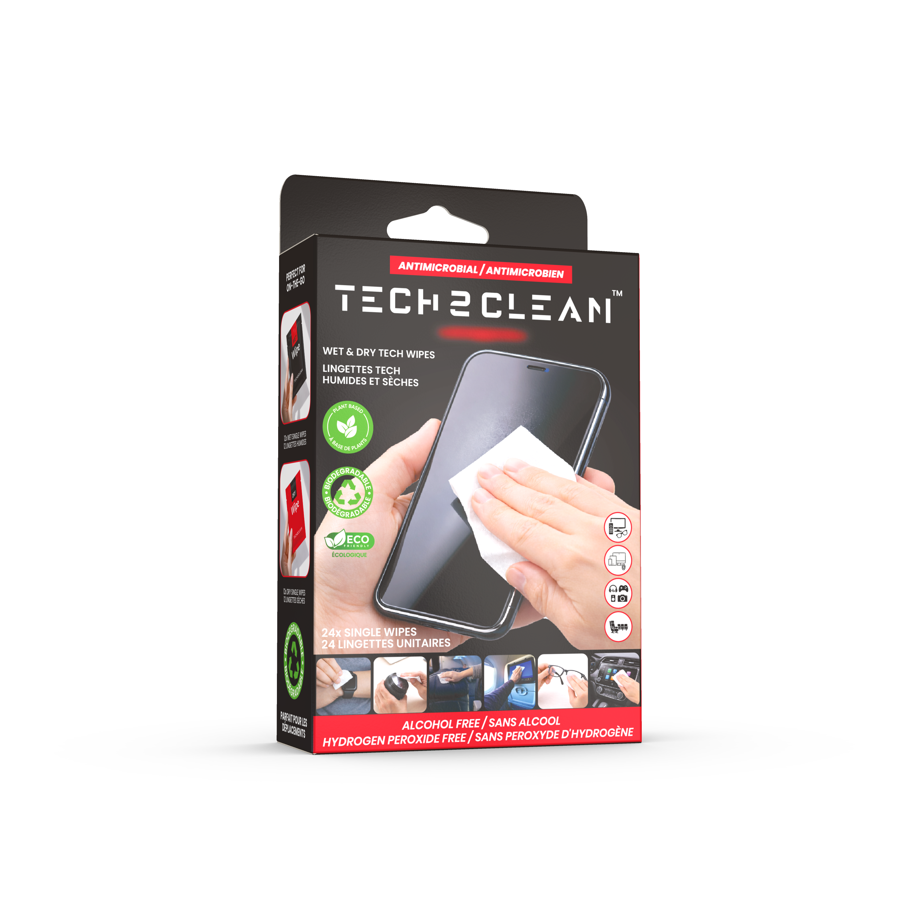 TECH WIPES - CLEANING SYSTEM (12x WET I 12x DRY) 24pk. - TECH2CLEAN