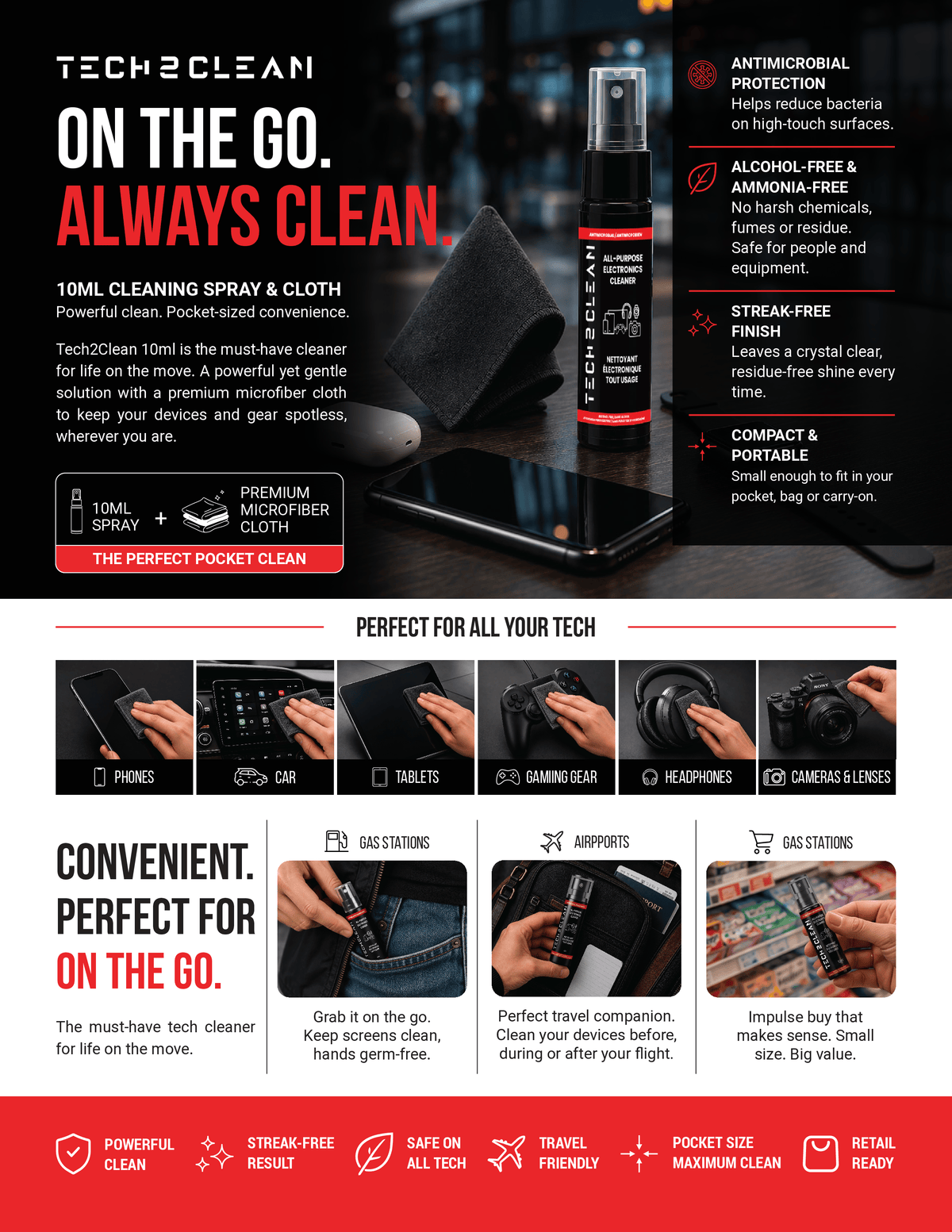 Grab-N-Go Pocket Electronics Cleaner – 10 mL + Cloth - TECH2CLEAN