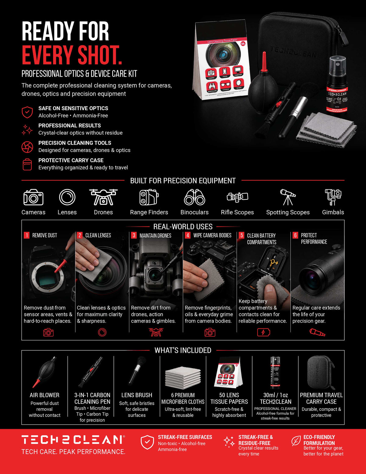 Camera Lens & Optics Cleaning Kit - TECH2CLEAN