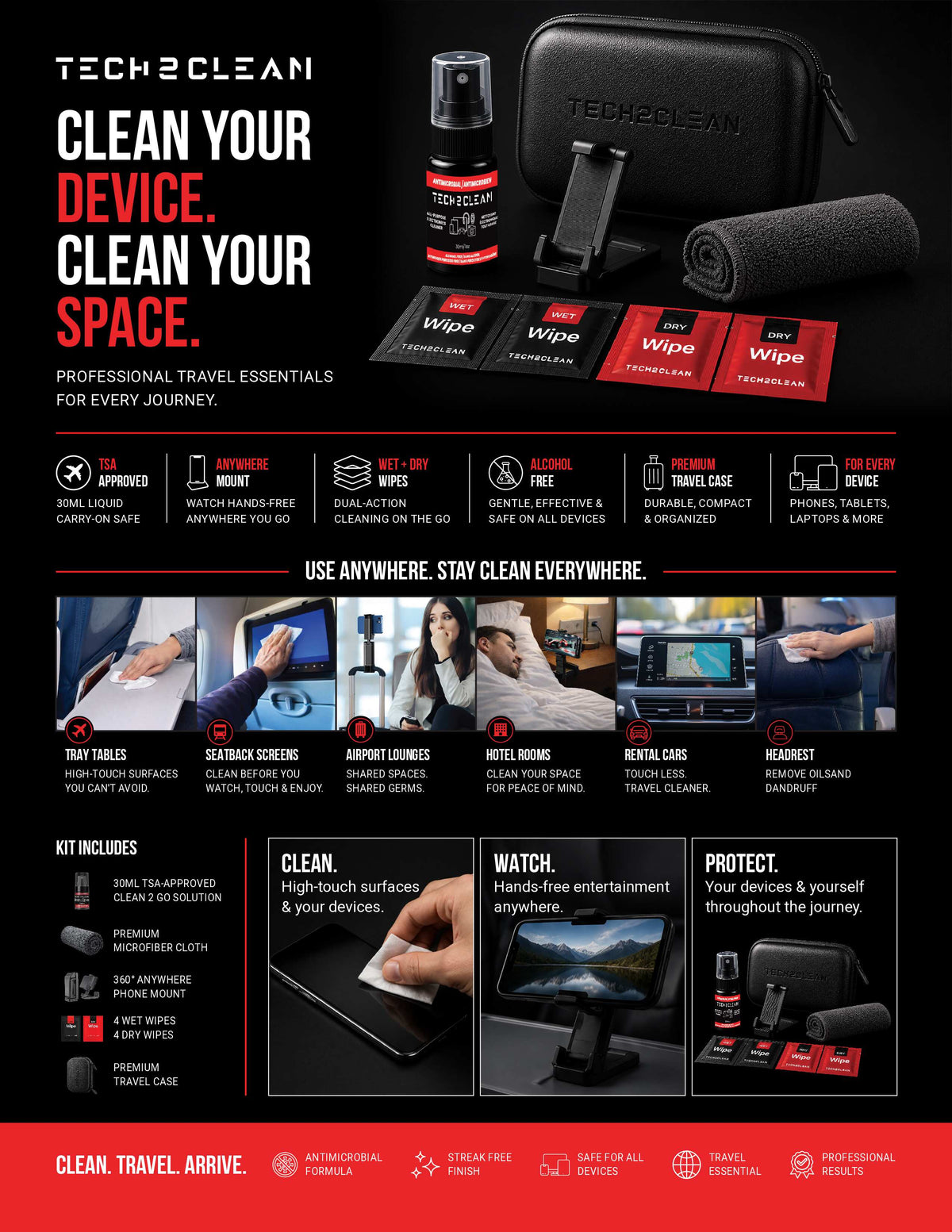 Travel Electronics Cleaning Kit + Phone Mount - TECH2CLEAN